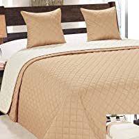 Euromat - Colcha reversible 3 piezas 220 x 240 + 2 fundas de almohada Vigo gris blanco oscuro F-2490- Beige crudo 10…